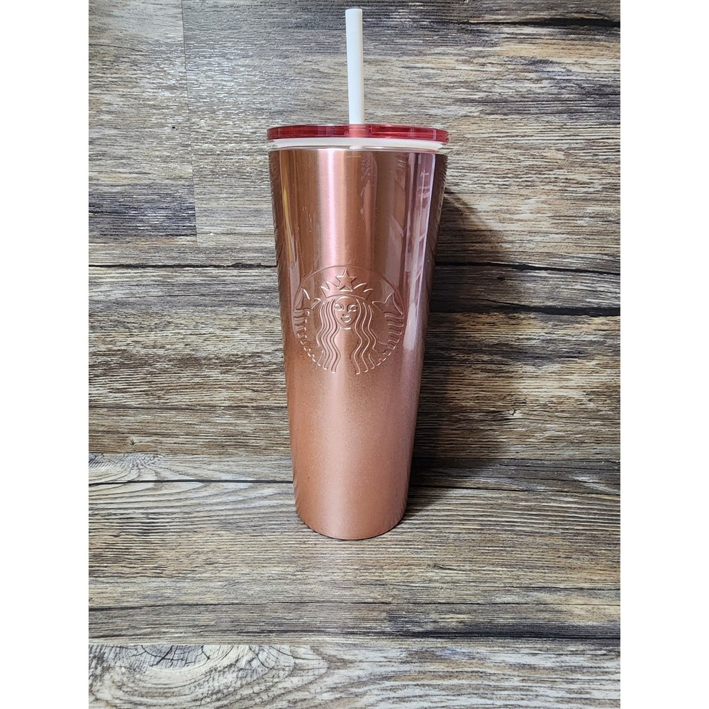 Starbucks Holiday 2019 Gradient Rose‎ Gold Metallic Tumbler 24oz Cold Cup Straw